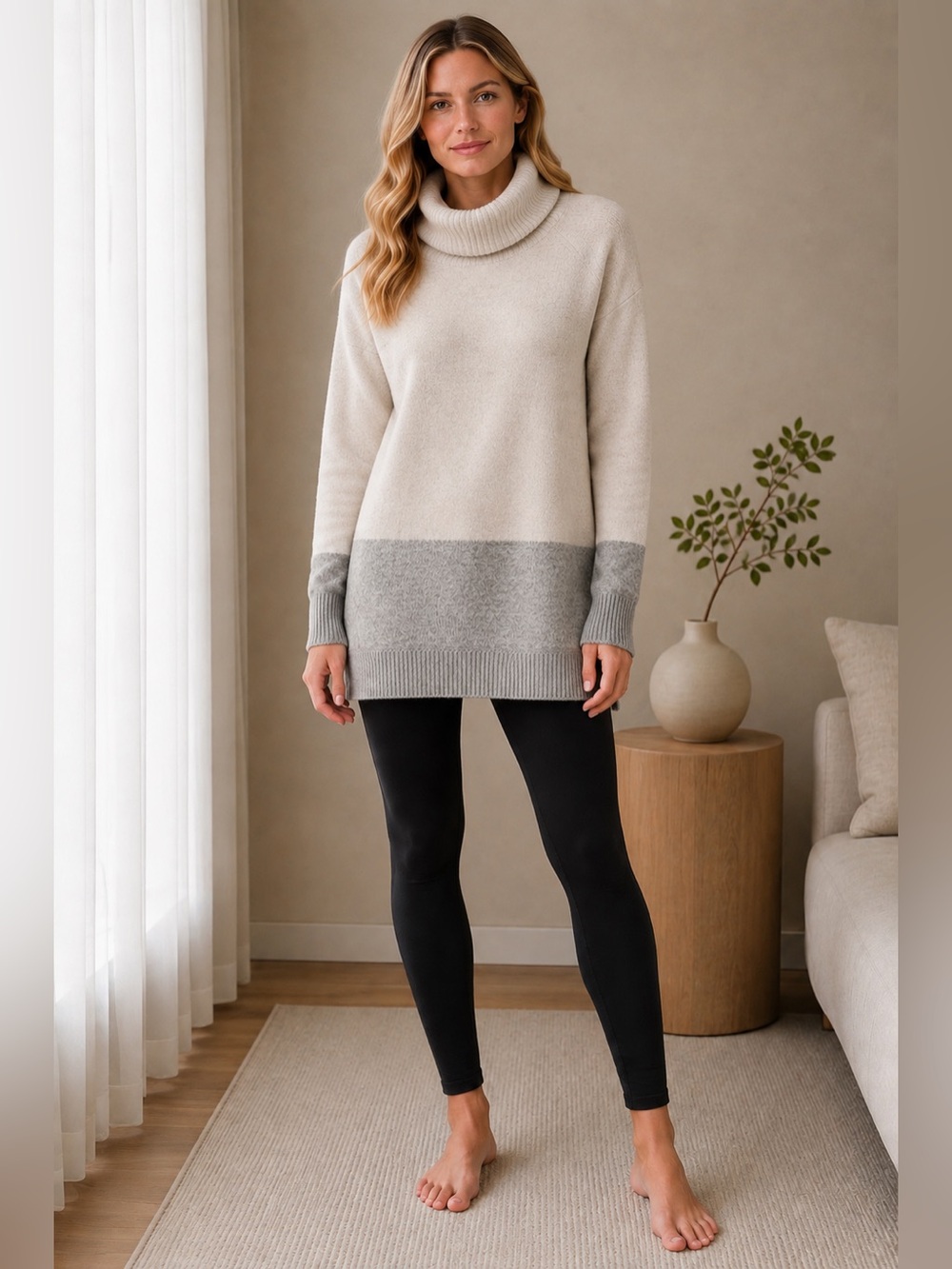 💙 REITMANS Cozy Gray & Beige Cream Sweater